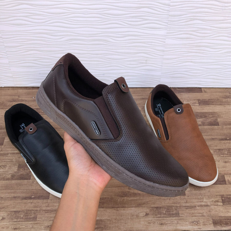 Sapato Iate Original Tenis Slip On Elástico Super Confortável - Sapatênis Preto Marrom Caramelo