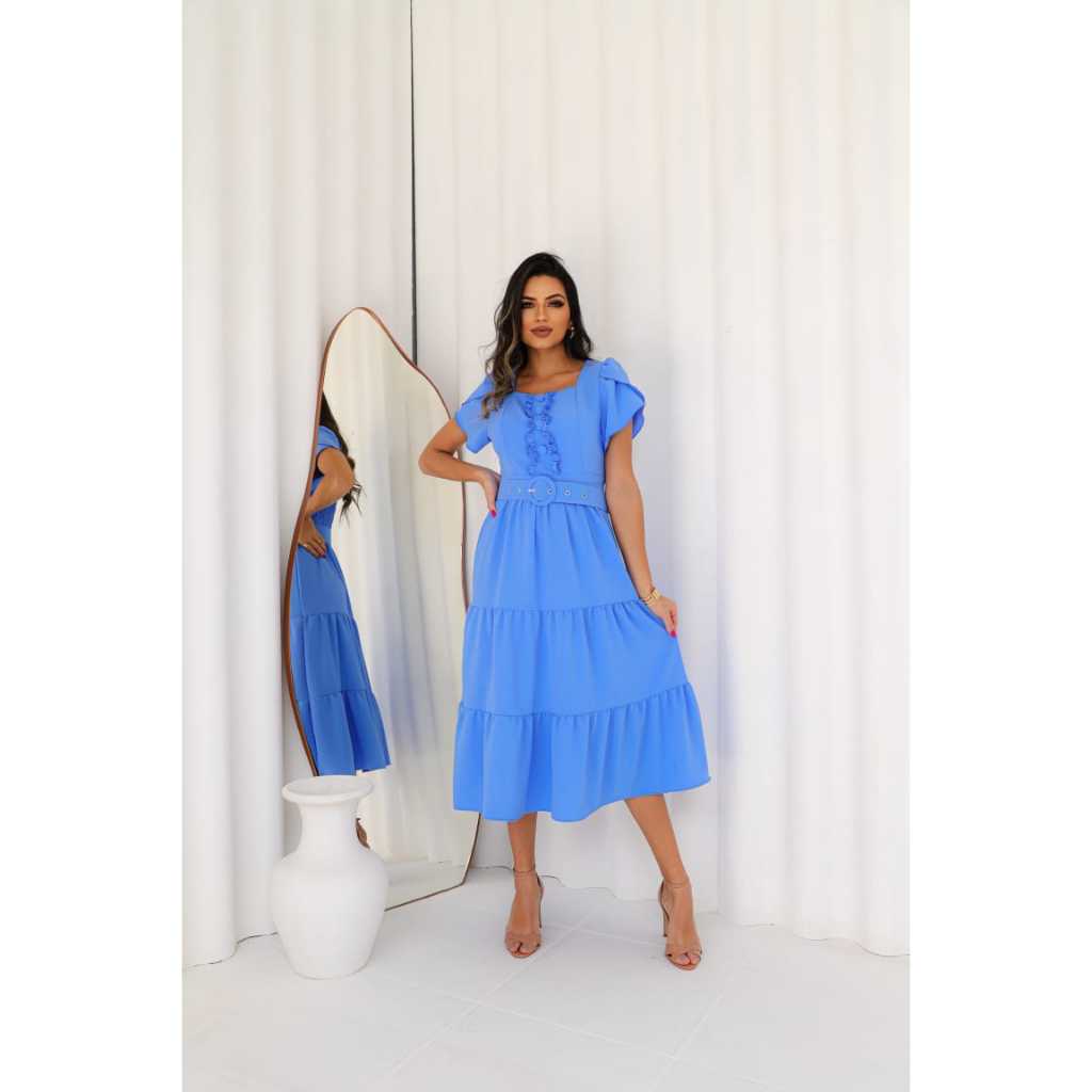 Vestido Feminino 3 Marias com Cinto ,Botões na Frente e  Elegância - Moda Casual