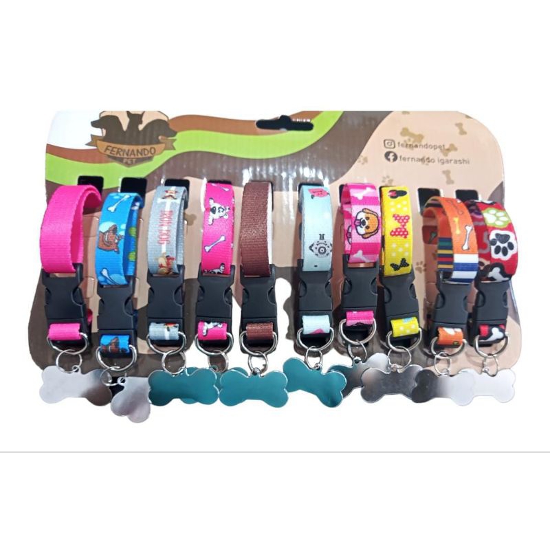 Coleira para Cães e Gato Seda Estampada Ajustável | Cartela C/ 10 Coleiras | Pingente ou Plaquinha