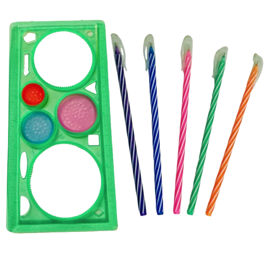 kit caneta esferográfica ponta fina 5 cores + régua mágica em Oferta na Shopee