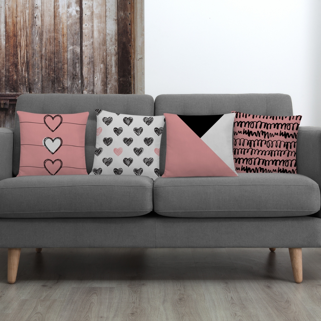 Kit Com 04 Capas De Almofadas Modernas Para Sofá Decorativas 45x45 Em Oxford