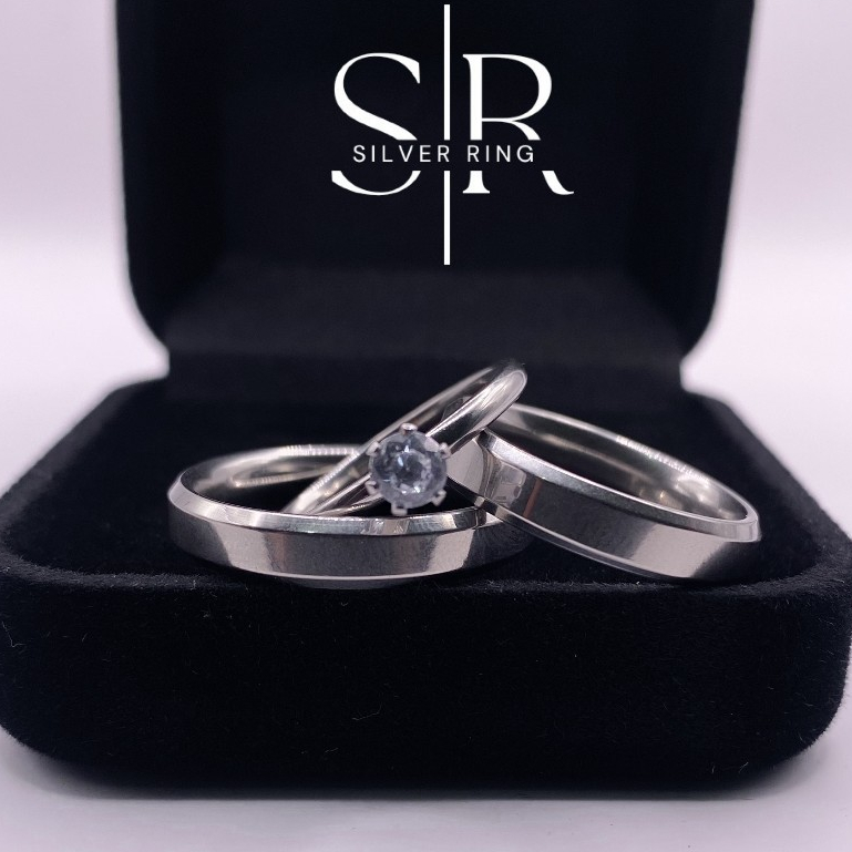 Par de Aliança de Namoro Compromisso Chanfrada Prata Brilhante 4mm + Solitário + Caixinha Preta em Oferta na Shopee