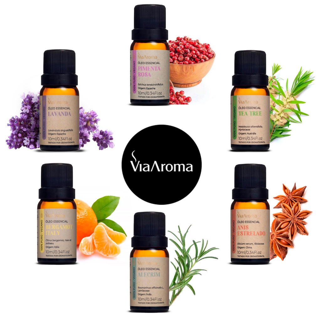 Oleo Essencial Via Aroma 100% Puro Natural Óleos Lavanda Alecrim Canela Melaleuca