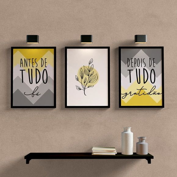 Kit Quadros Decorativos Antes de tudo fé depois de tudo gratidão Deus religião igreja amor Família