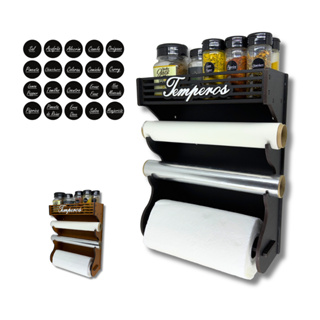 Porta Temperos Parede com Porta Potes e Porta Papel Alumínio, Papel Toalha e Papel Manteiga. em Oferta na Shopee