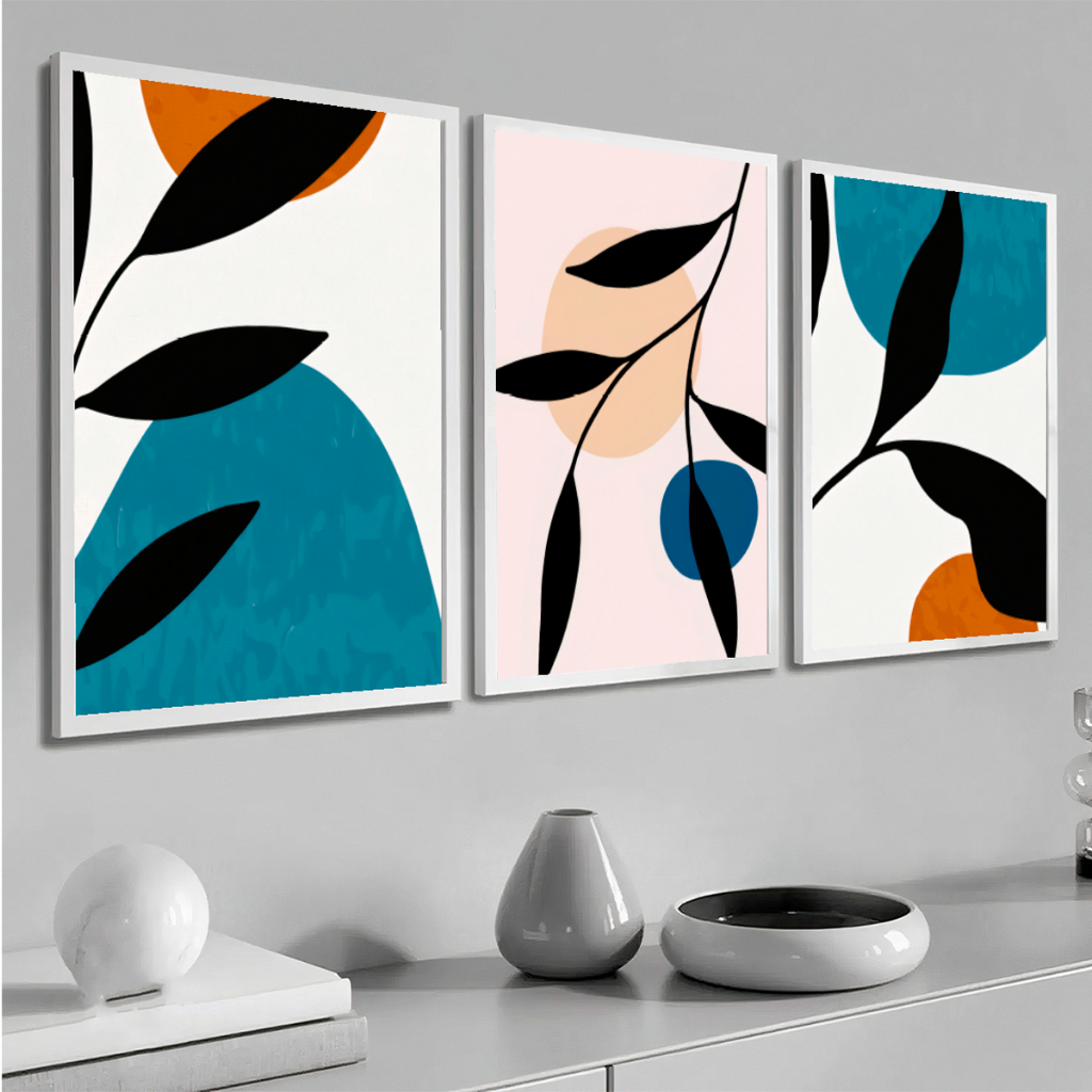 Quadro Decorativo 50X70 cm  Folhagem Abstrata de Cores Fortes Para Sala e Hall