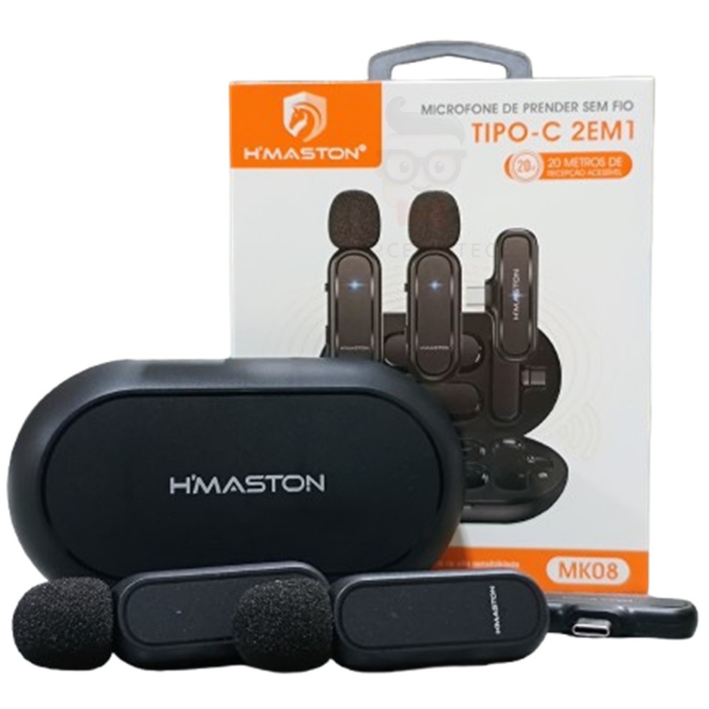 Microfone Lapela Duplo Estojo Plug and Play Profissional TipoC Android iPhone15 16.