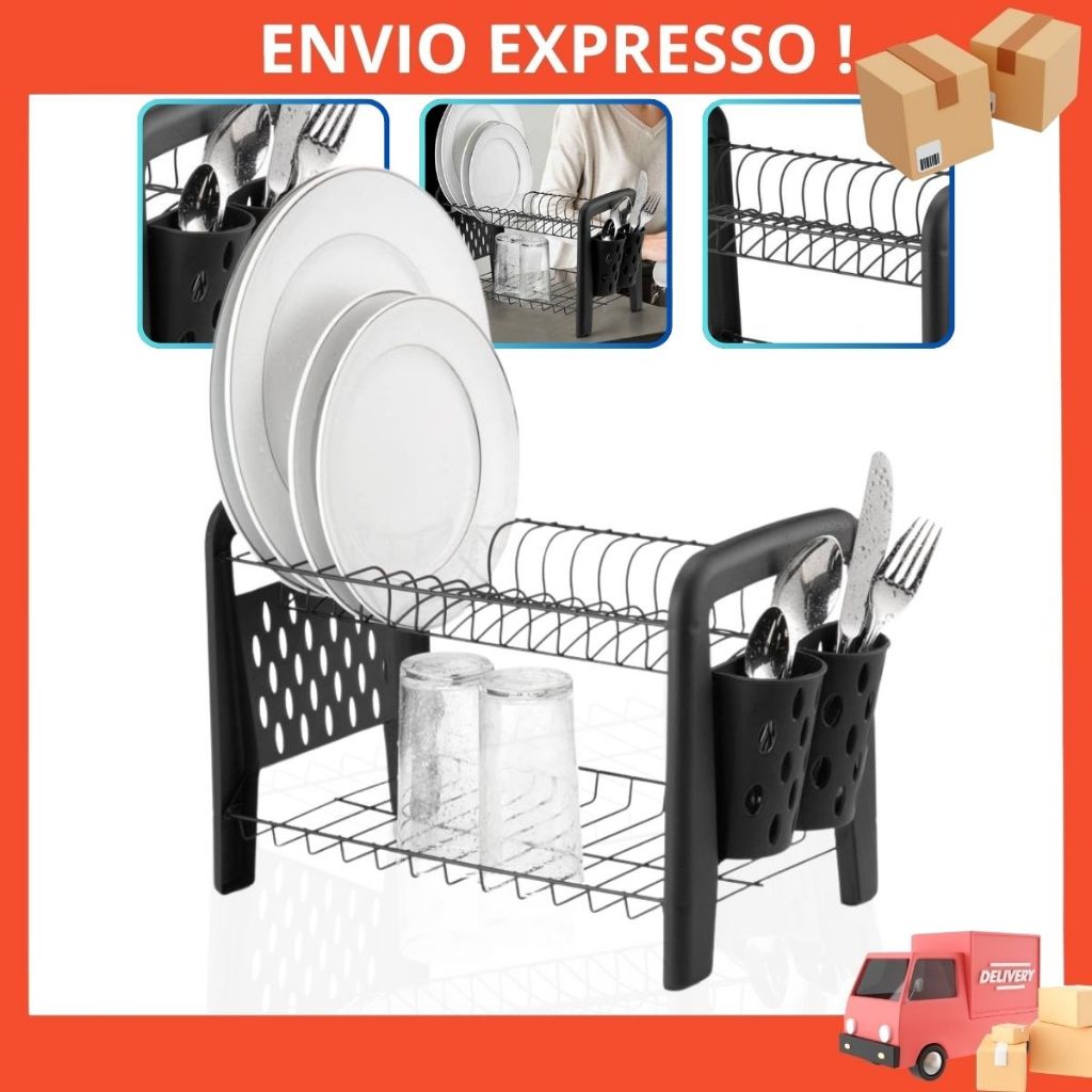 Escorredor Louca Pratos Copos Talheres Secador Porta Talheres Não Enferruja Preto em Oferta na Shopee