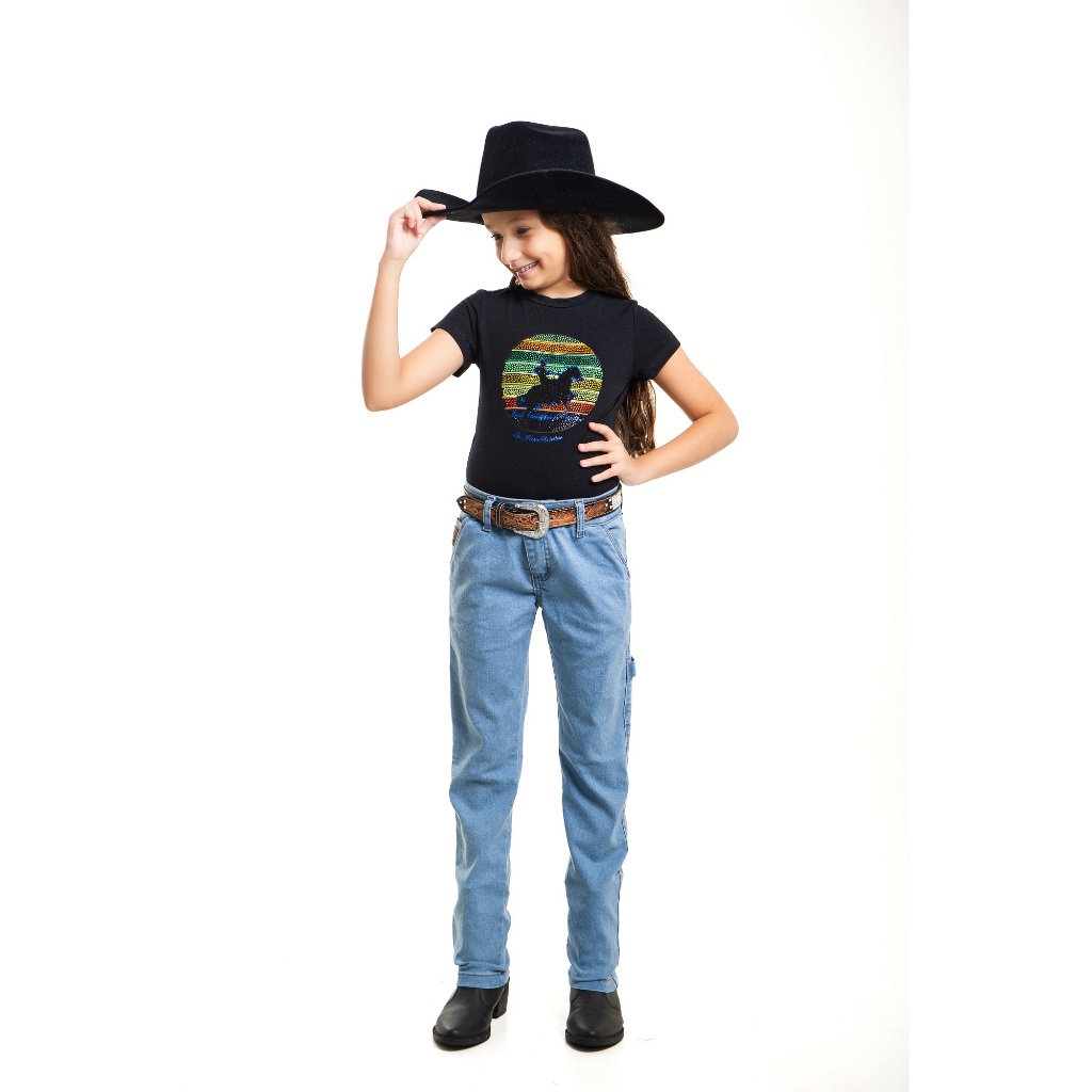 Calça Jeans Feminina Country Carpinteira Estilo Rodeio Montaria West Village