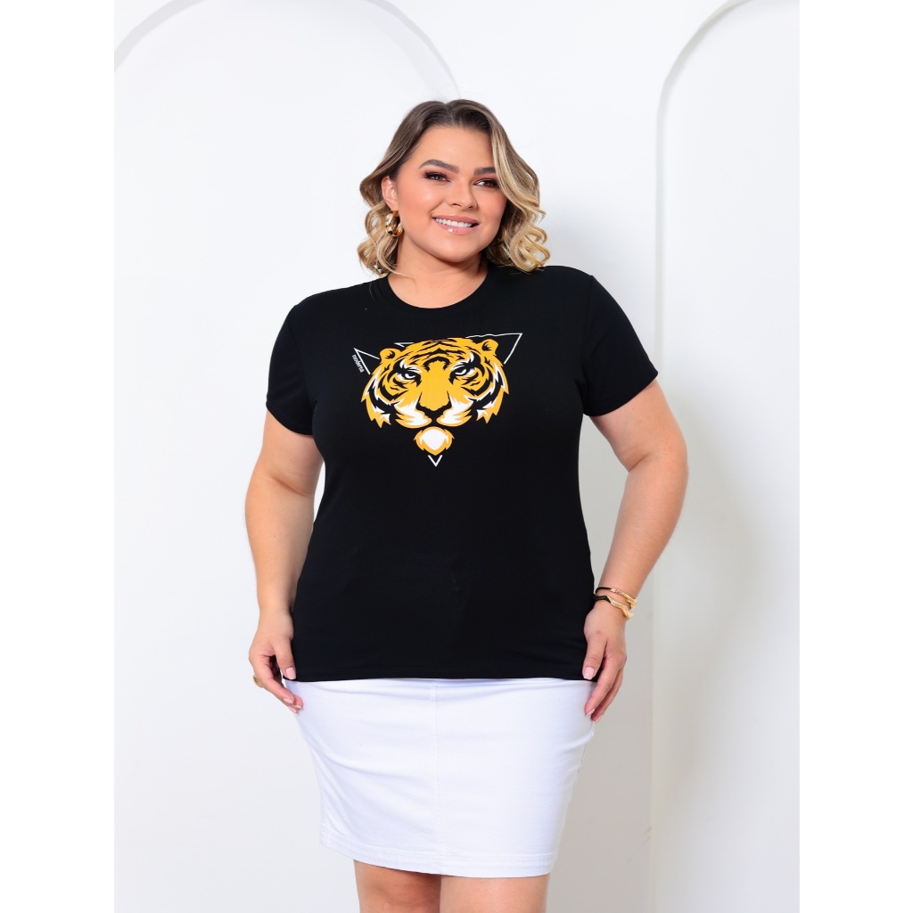 Blusa Feminina Plus Size - Camiseta TShirt Tigre GG ao G3 - Moda Plus Size em Oferta na Shopee