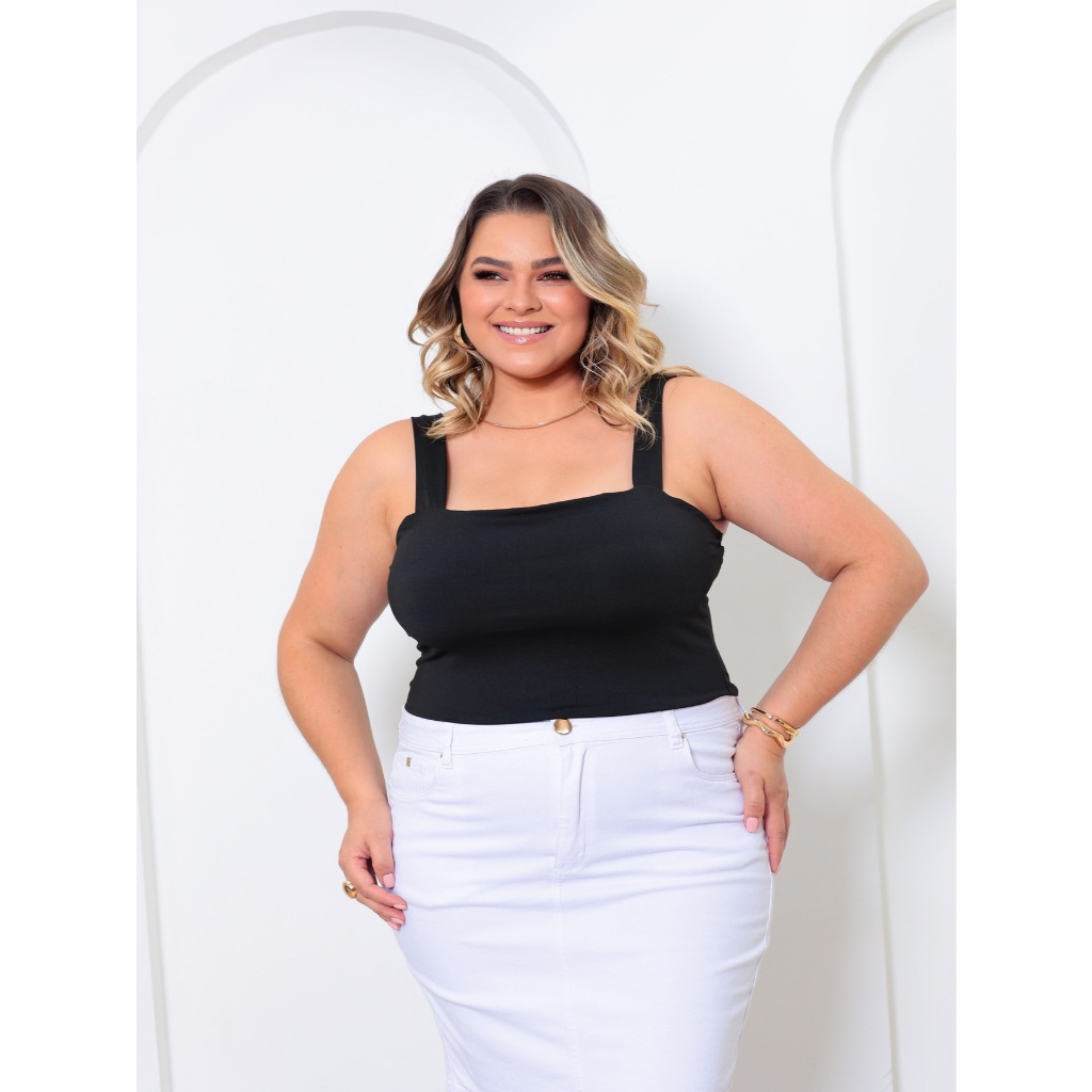 Cropped Plus Size - Top Preto Alça Grossa Suplex - Moda Plus Size GG ao G3 - Women Clothes