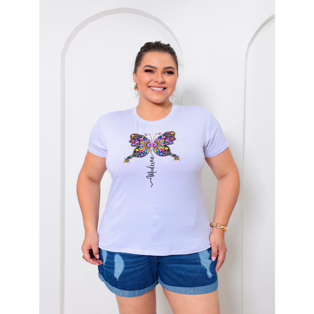 Blusa Feminina Plus Size - Camiseta TShirt Borboleta GG ao G3 - Moda Plus Size em Oferta na Shopee