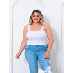 Cropped Plus Size - Top Branco Alça Grossa Suplex - Moda Plus Size GG ao G3
