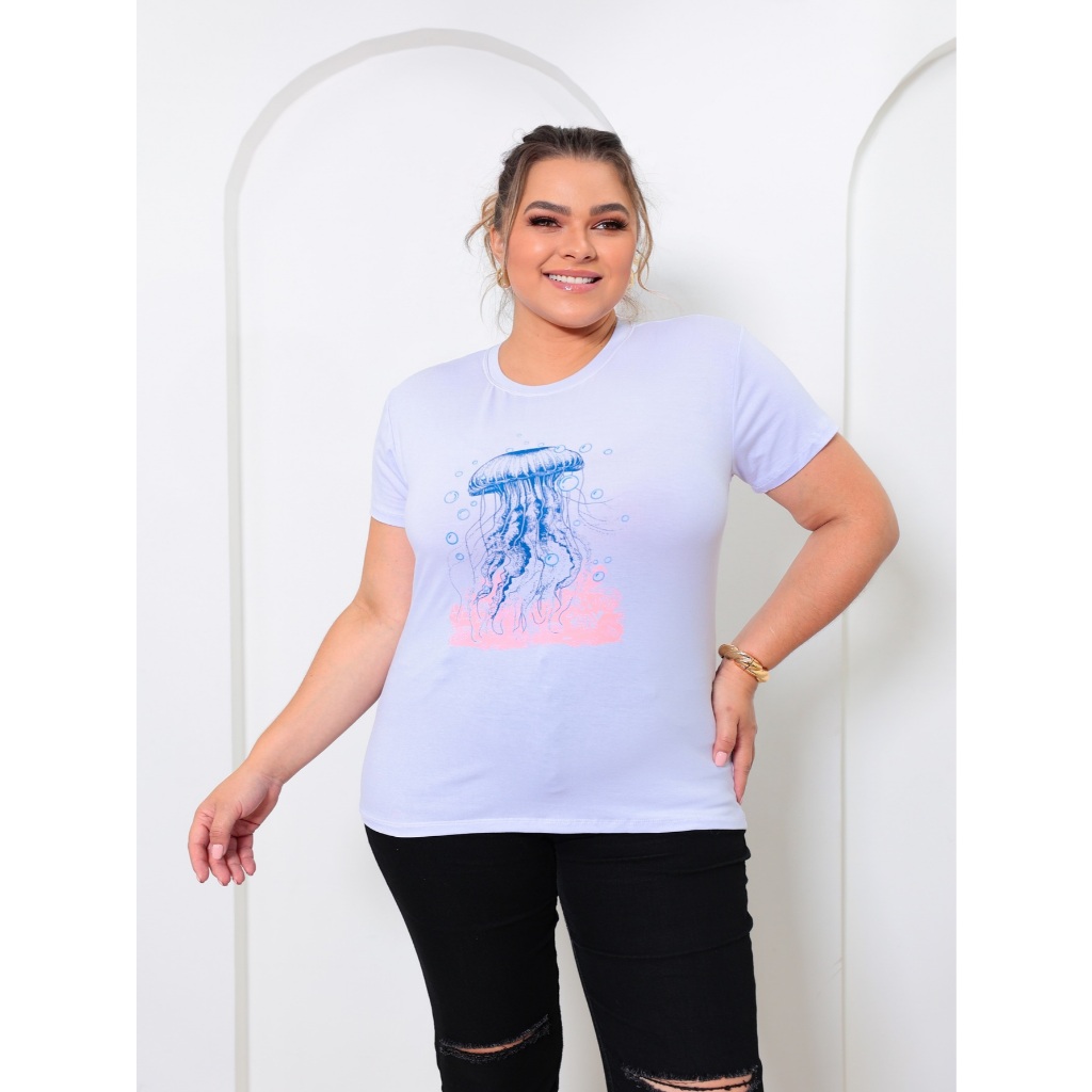 Blusa Feminina Plus Size - Camiseta TShirt Agua Viva GG ao G3 - Moda Plus Size em Oferta na Shopee