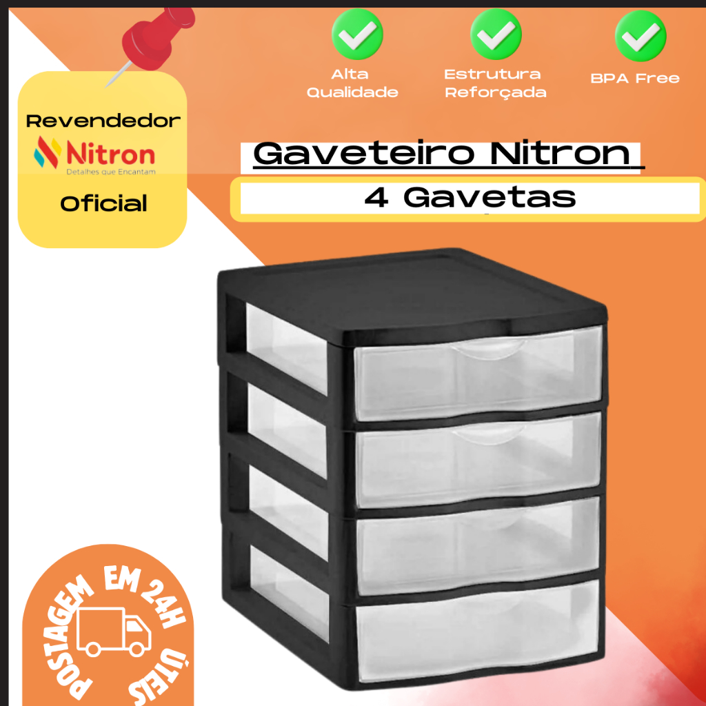 Gaveteiro Organizador Pequeno Plástico C/4 Gavetas Nitron em Oferta na Shopee