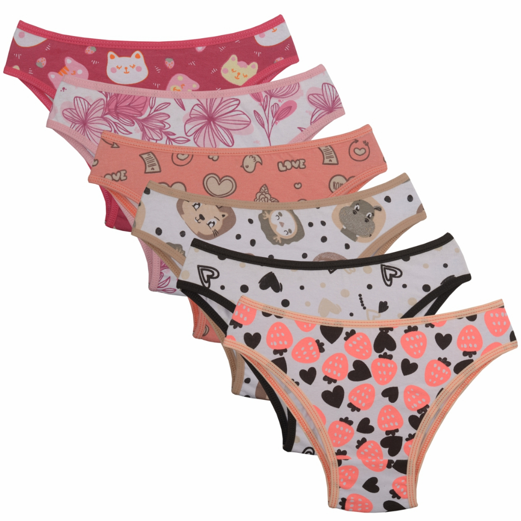 Kit com 10 Calcinhas menina infantil estampada Algodão