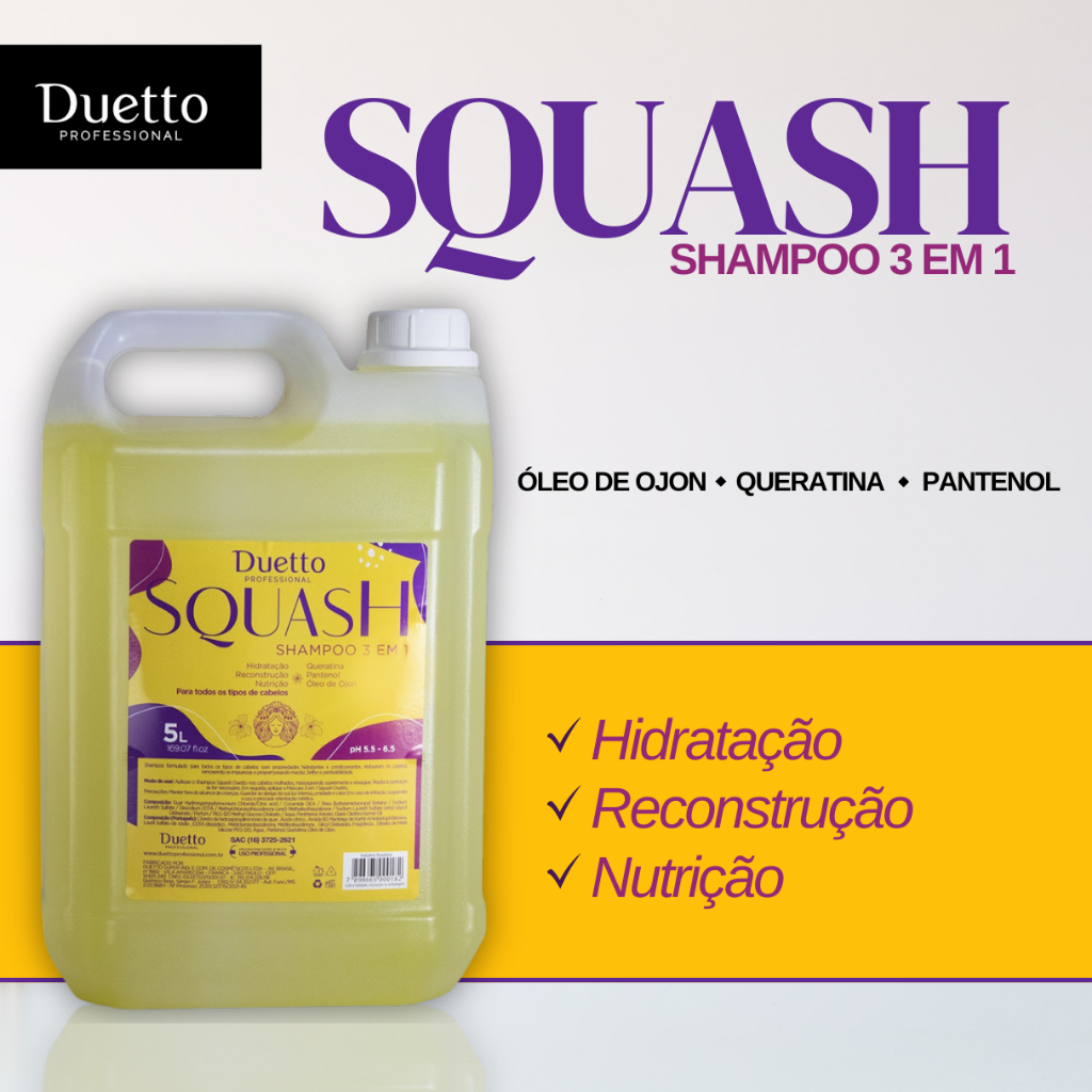 Shampoo Galão Limpeza Suave Squash Duetto Professional 5 litros