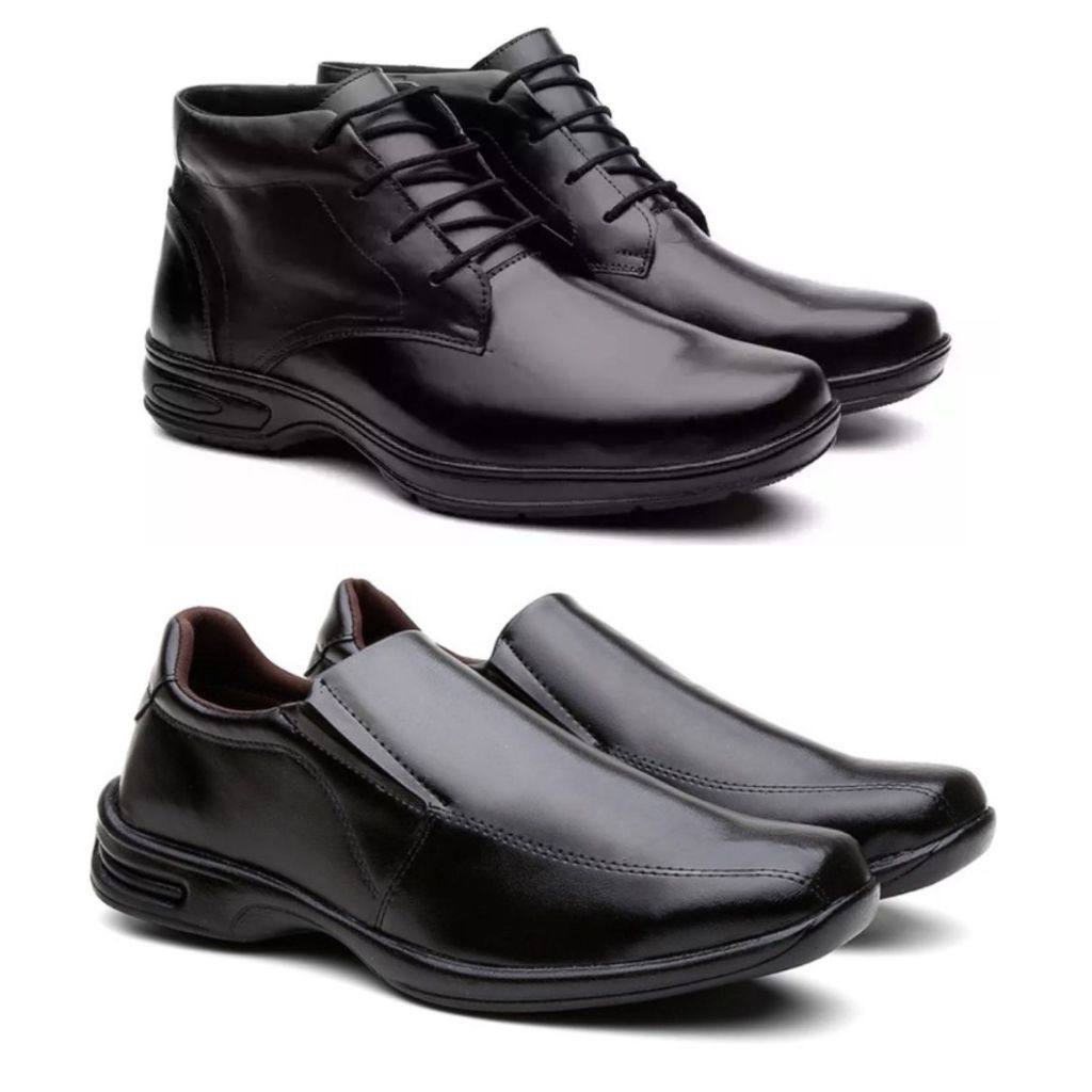 Kit 2 Pares Bota Ortopédica Masculina de Couro Legitimo Casual Coturno Social + Sapato Social Masculino Super Confortável e Macio Sola Antiderrapante Envio Imediato