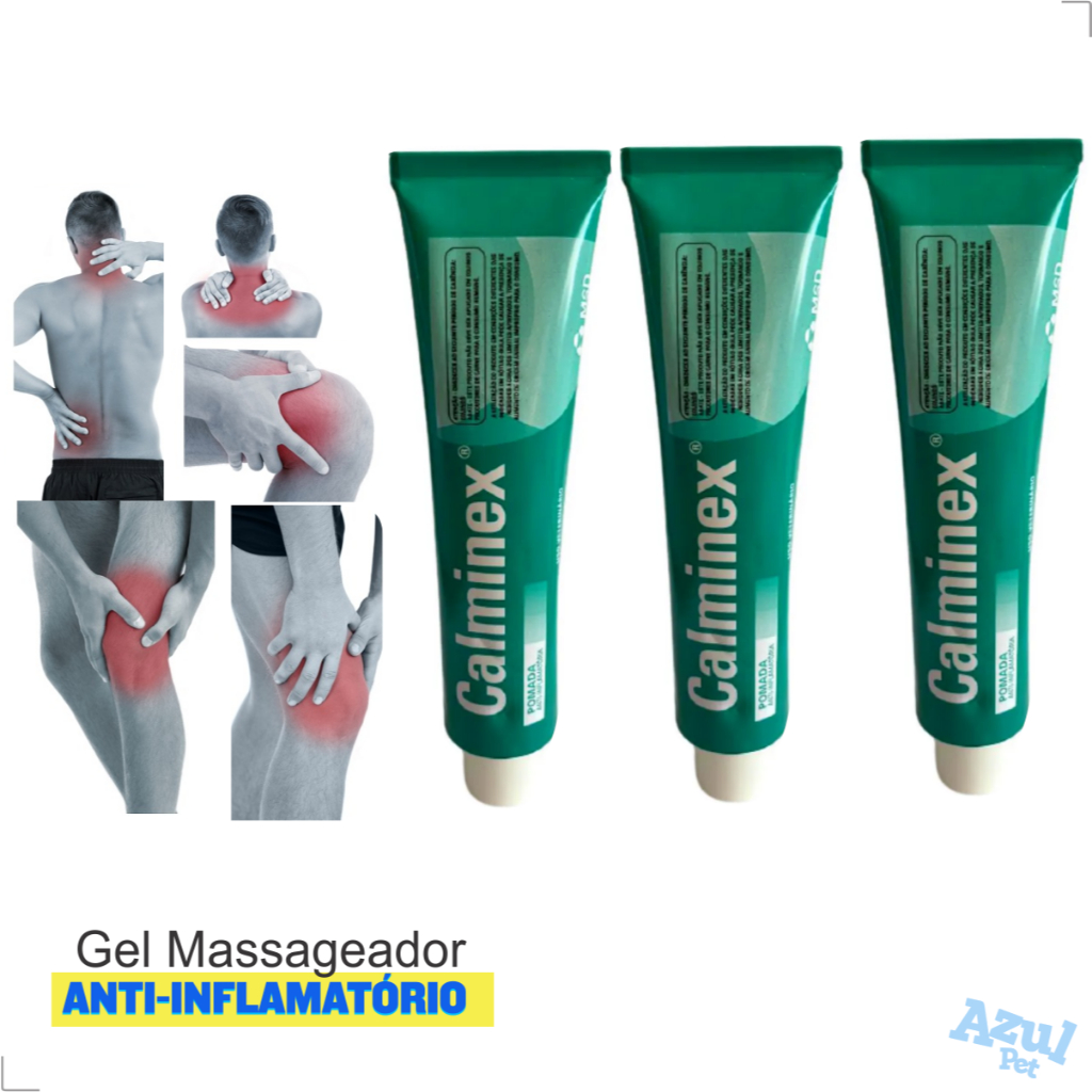 Kit 03 Pomada Calminex Gel Massageador Pomada Massageadora Pomada Para Dor Muscular Dor nas Costas