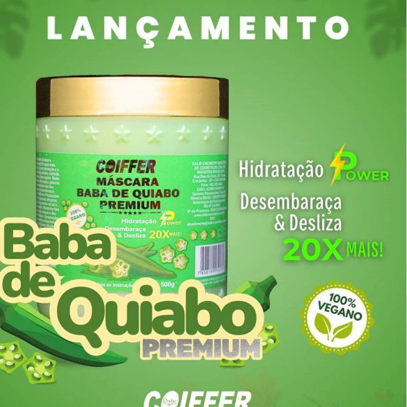 Máscara de Hidratação Baba de Quiabo Premium Coiffer 500g Desembaraça e Hidrata 20x Mais