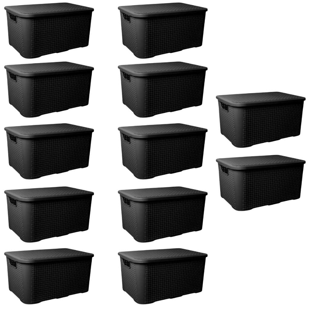 Kit com 12 Caixas Organizadoras Grande Rattan Com Tampa 18 Litros