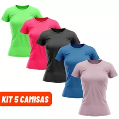 Kit 5 Camisas Camiseta Feminina Proteção Solar UV Blusa Manga Curta Térmica Academia Praia Piscina