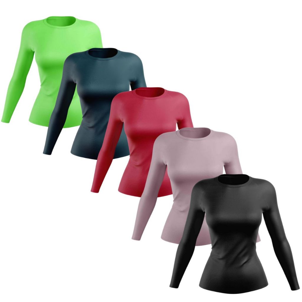 Kit 5 Camisas Feminina Proteção Solar UV Segunda Pele Blusa Manga Longa Inverno Frio Academia Piscina