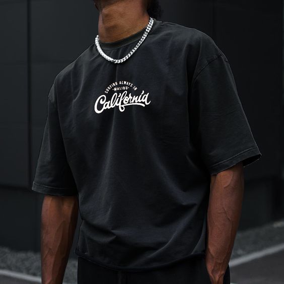 Camiseta Oversized Masculina Estilo De  Rua Streetwear California Texto Tecido Premium 100% Algodão