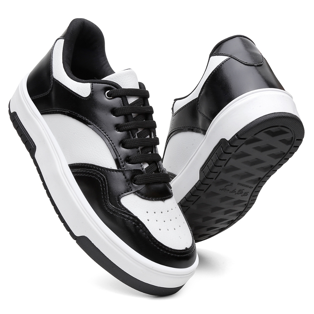 Tênis Feminino Sneakers Vittal Duda Confort Solado Flatform Branco e Preto