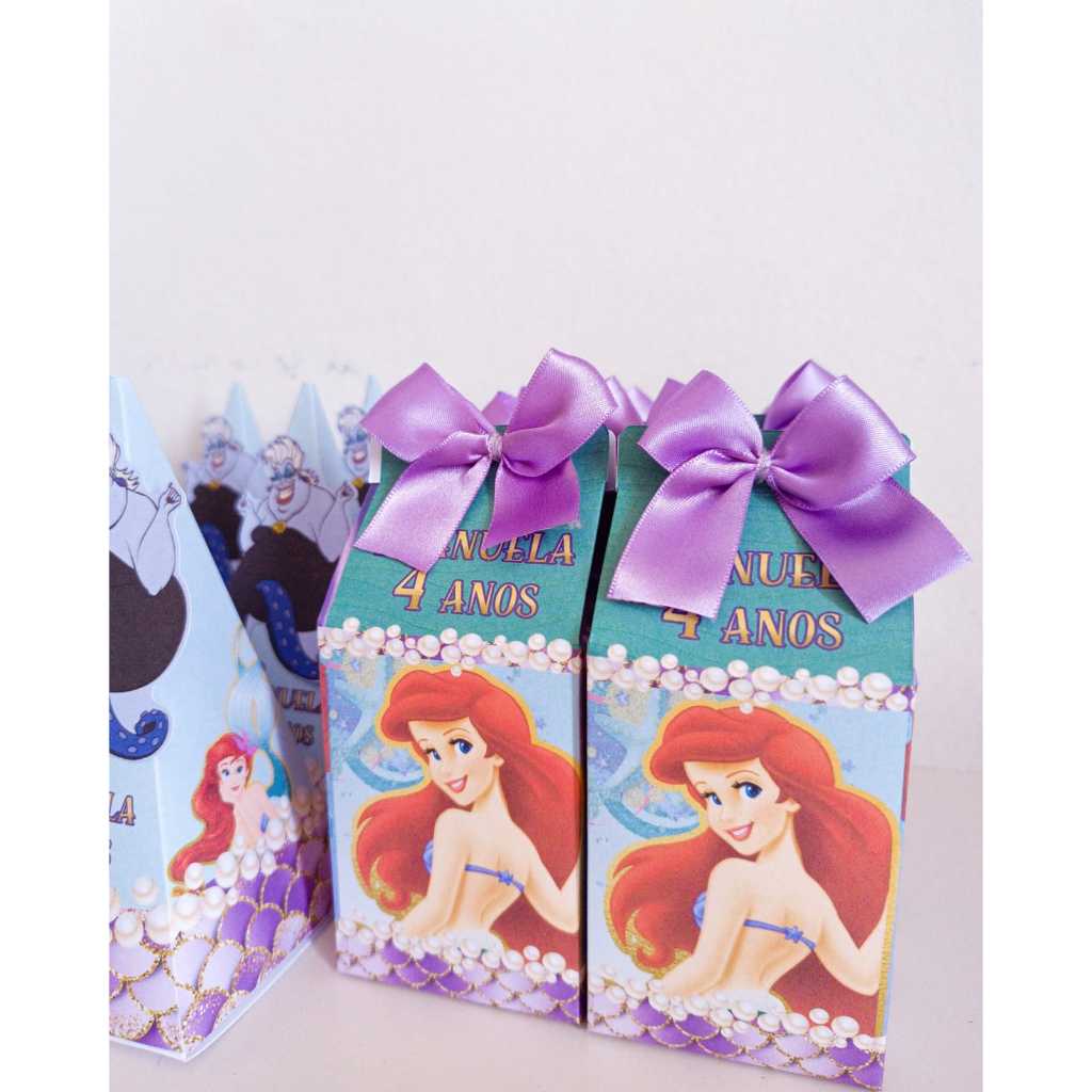 Caixa Milk Personalizada  Tema SEREIA ou qualquer outro Tema Semi luxo com apliques e laço | Lembrancinhas | Festa infantil | Aniversário | Personalizados