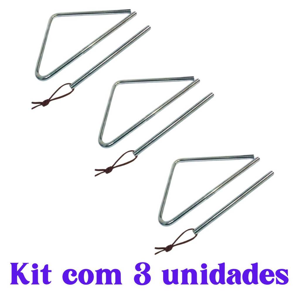 Triângulo Pequeno 15 cm Cromado em Metal com Baqueta Sonatu - Kit com 3 Unidades