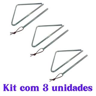 Triângulo Pequeno 15 cm Cromado em Metal com Baqueta Sonatu - Kit com 3 Unidades
