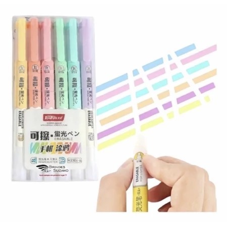 Kit Marca texto apagável com 6 cores Kwaii