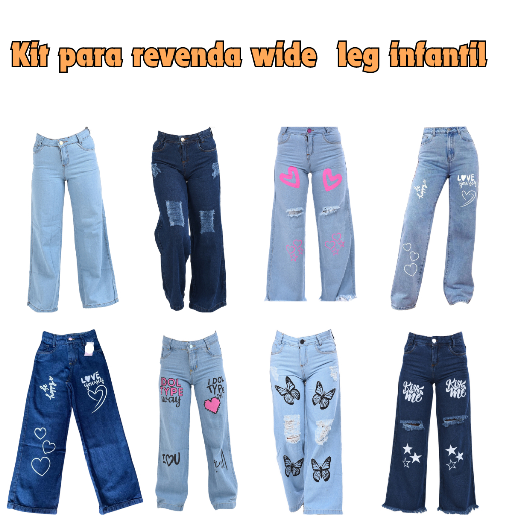 Kit   calça wide leg jeans  estampadas infantil juvenil  menina