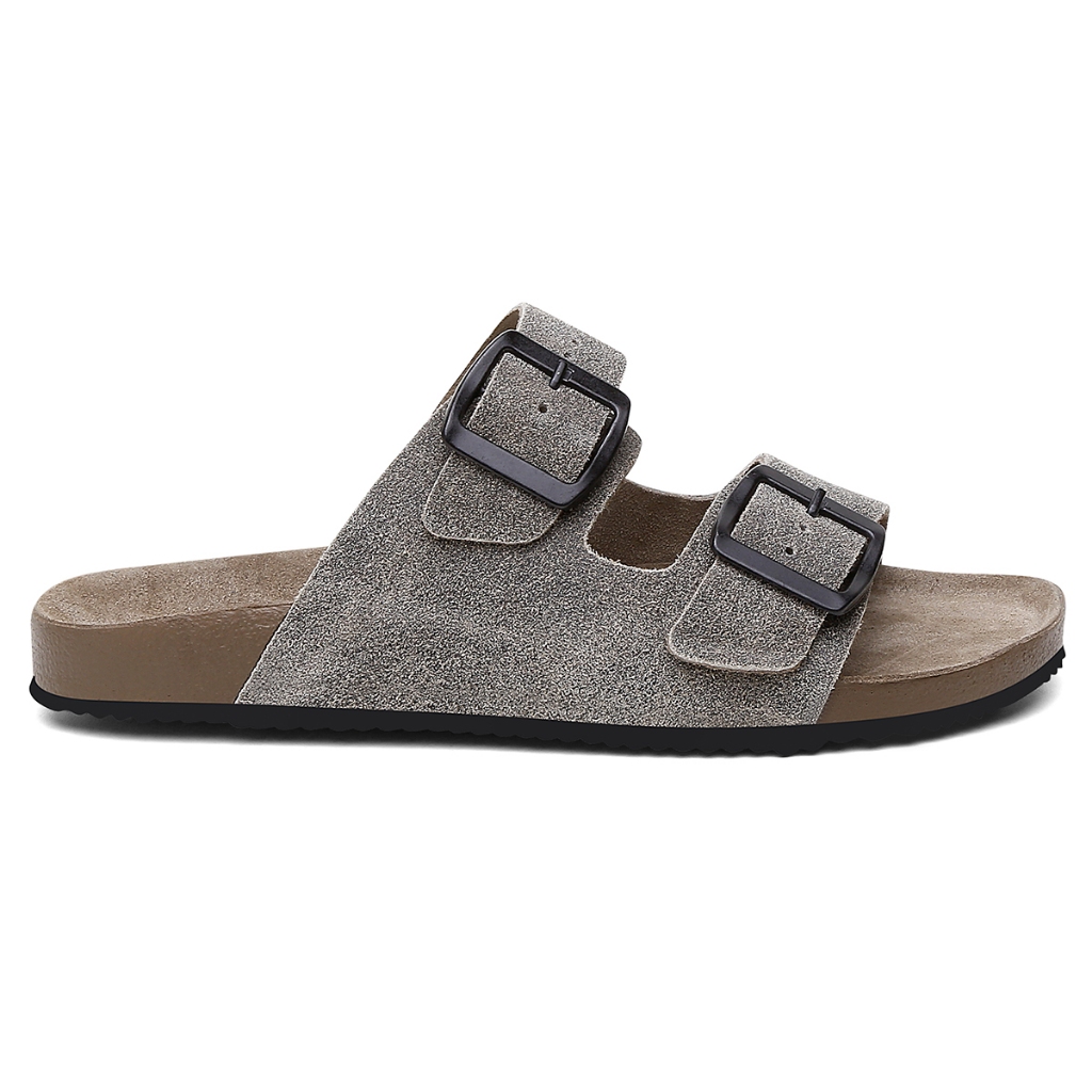 Chinelo em couro masculino papete AN birken camurça cinza