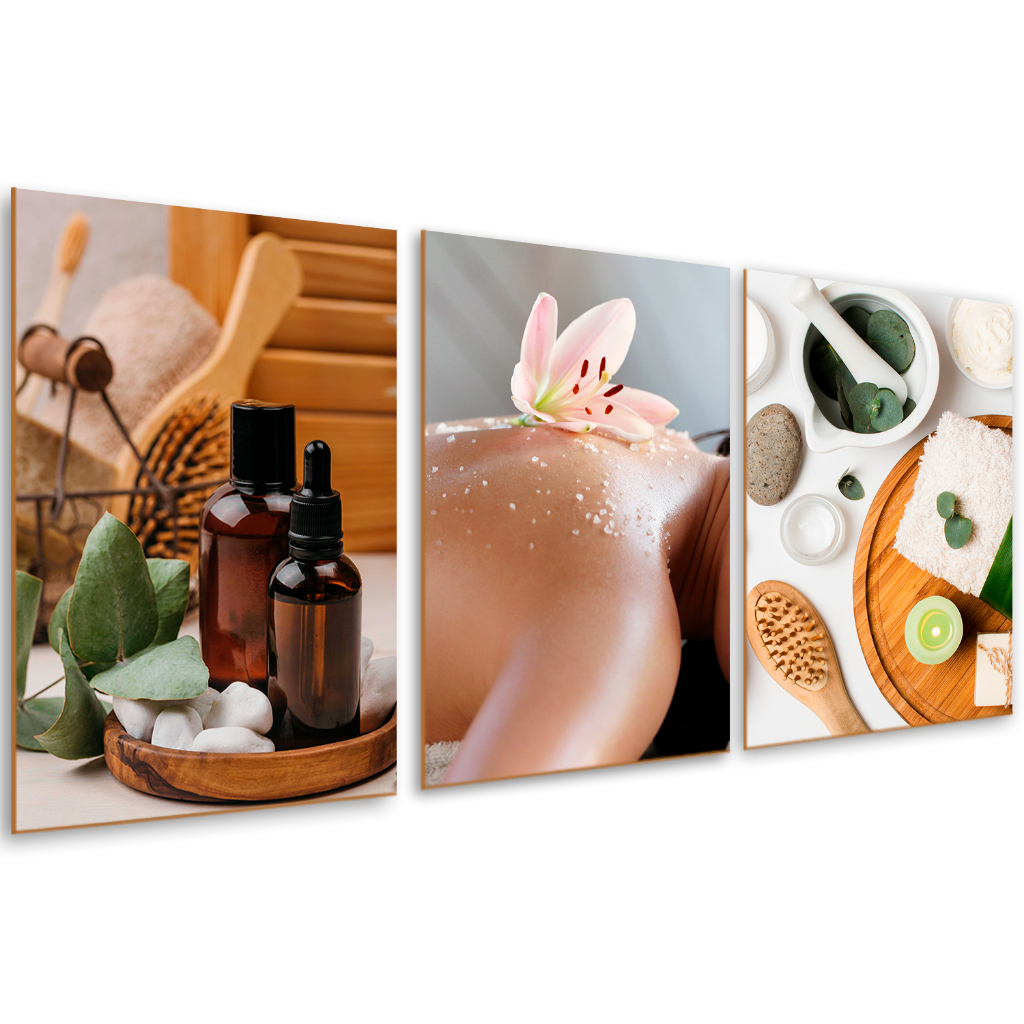 Quadros Decorativos Spa Estética Clínica Beleza Mulher Kit 3 Placas MDF relax massagem pele