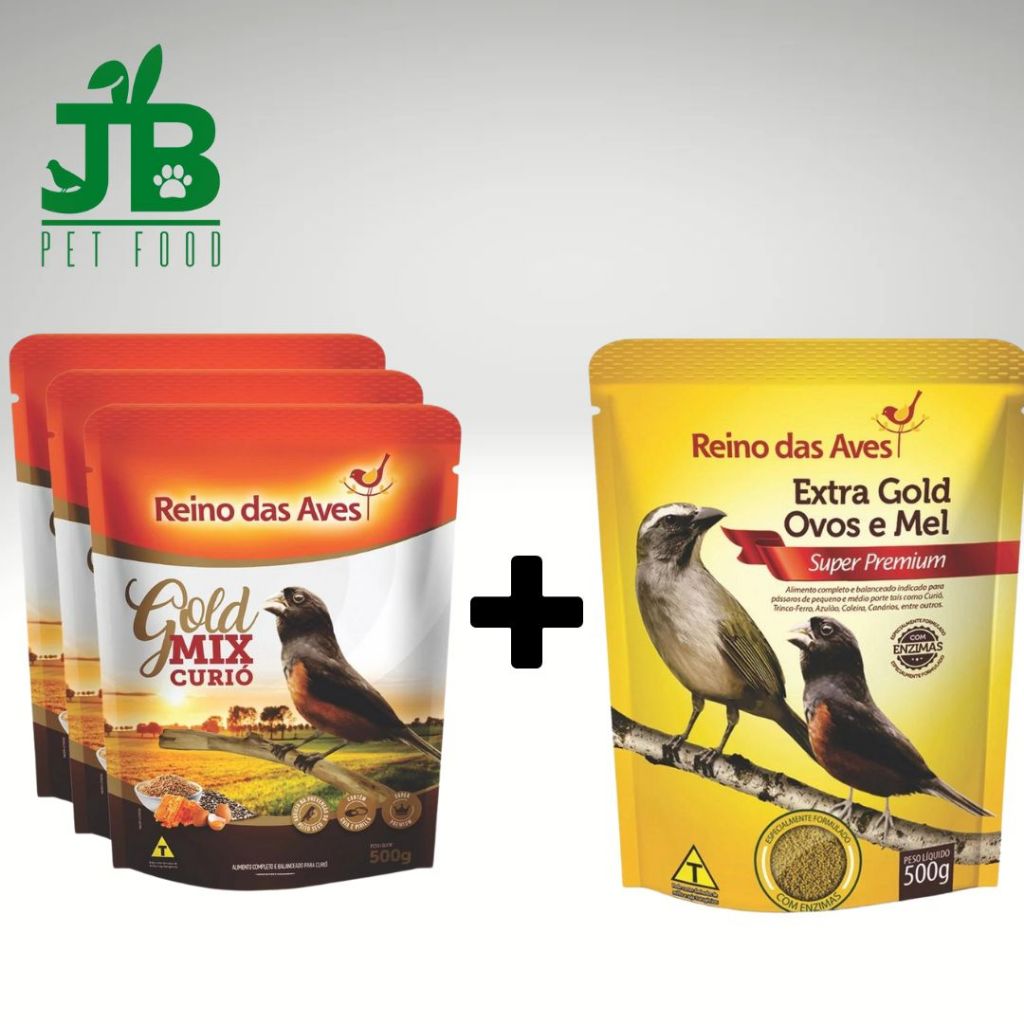 Kit 3UN Curió Gold mix 500gr + 3 UN Extra Gold ovos e mel 500gr- Reino das Aves