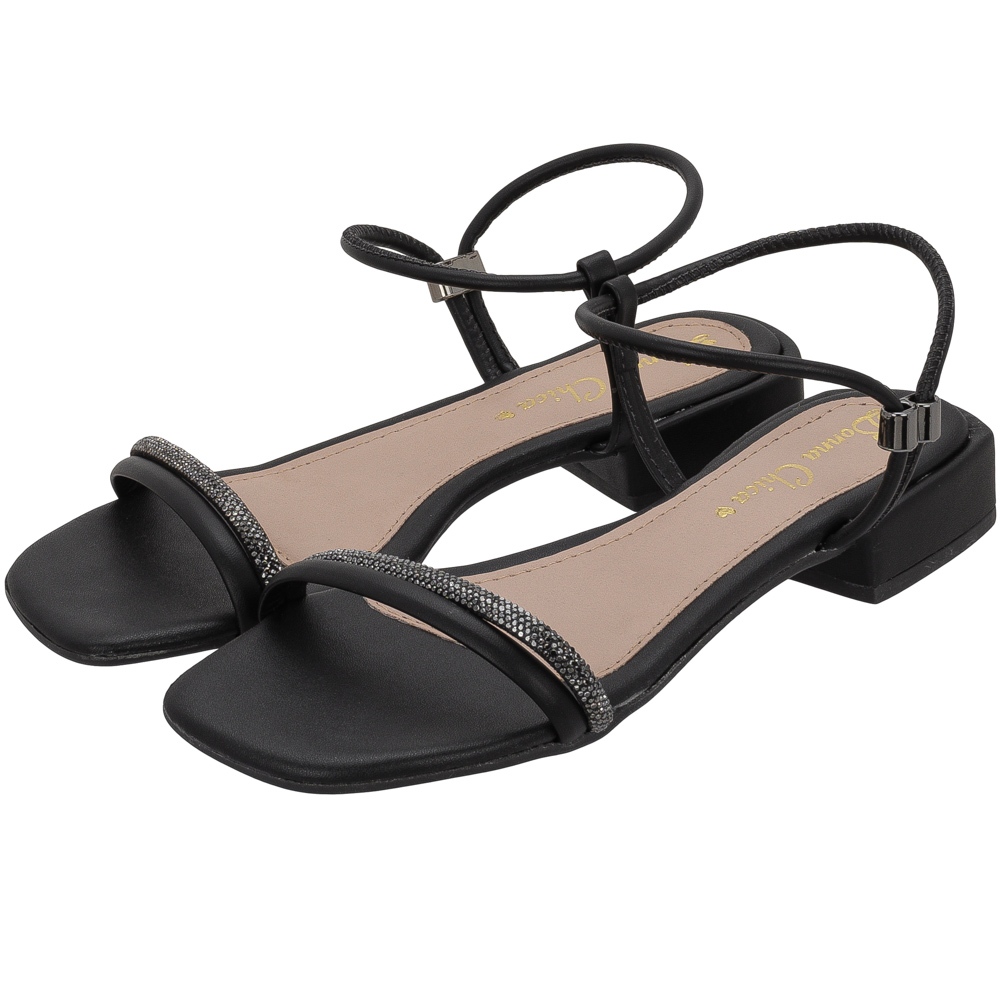 Sandália Salto Pequeno Feminina - Tira C/ Detalhe Em Strass em Oferta na Shopee