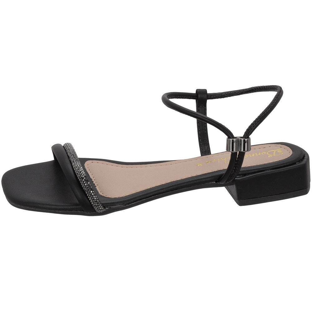 Sandália Salto Pequeno Feminina - Tira C/ Detalhe Em Strass