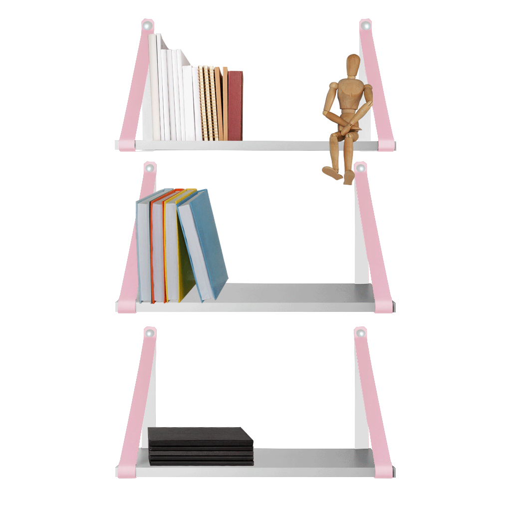 KIT 3 UNIDADES PRATELEIRAS BRANCA COM ALÇA COURO ECOLOGICO ROSA em Oferta na Shopee