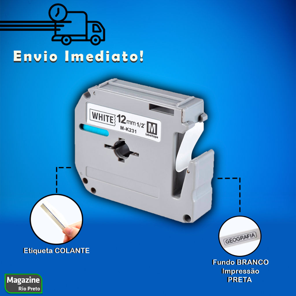 Fita Compatível M-231 MK-231 MK-231S MK 231 Branca 12mm x 8m Rotulador Pt-70 Pt-80 Pt-90 em Oferta na Shopee