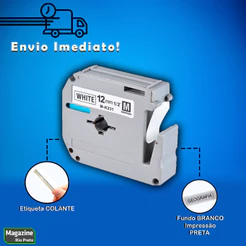 Fita Compatível M-231 MK-231 MK-231S MK 231 Branca 12mm x 8m Rotulador Pt-70 Pt-80 Pt-90