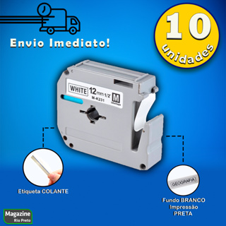 Kit 10x Fita Rotuladora Compatível MK 231 Branca 12mm x 8m Rotulador Pt-70 Pt-80 Pt-90 em Oferta na Shopee
