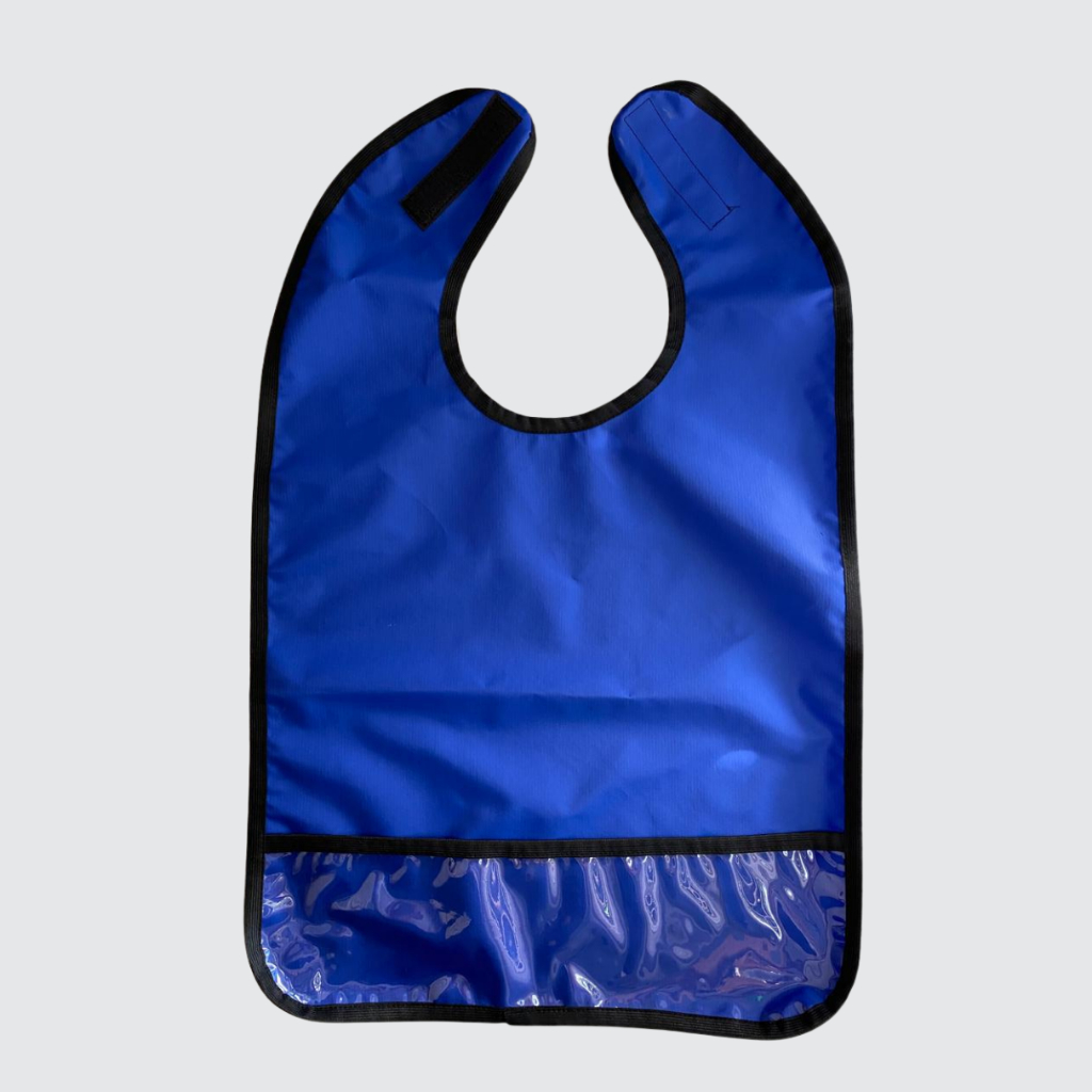 Babador em bagum Impermeável Idosos Adultos Jovens Azul Com Bolso