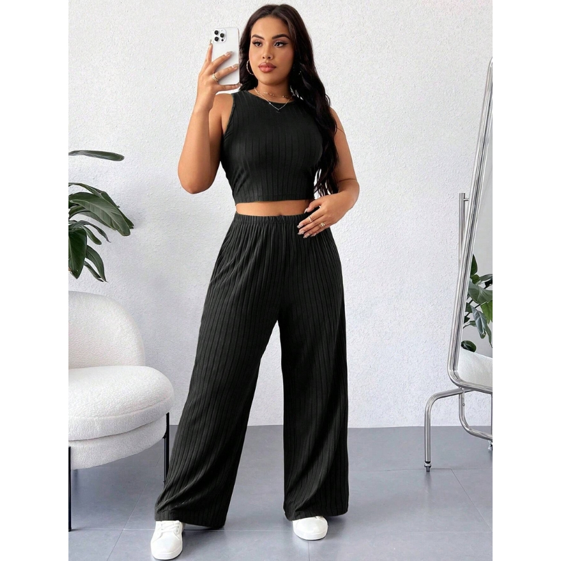 Conjunto Feminino Varias Cores Pantalona e Cropped Malha Premium
