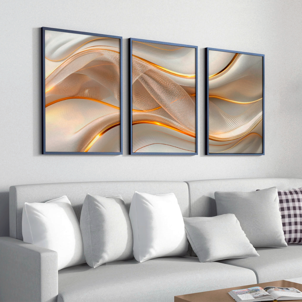 Quadro Decorativo 50X70 cm Moldura Abstrato Grande Dourado Para Sala ou Hall Decoração Luxo