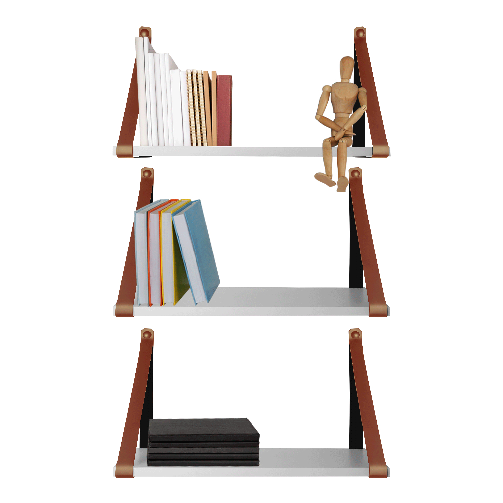 KIT 3 UNIDADES PRATELEIRAS BRANCA COM ALÇA COURO ECOLOGICO CARAMELO em Oferta na Shopee