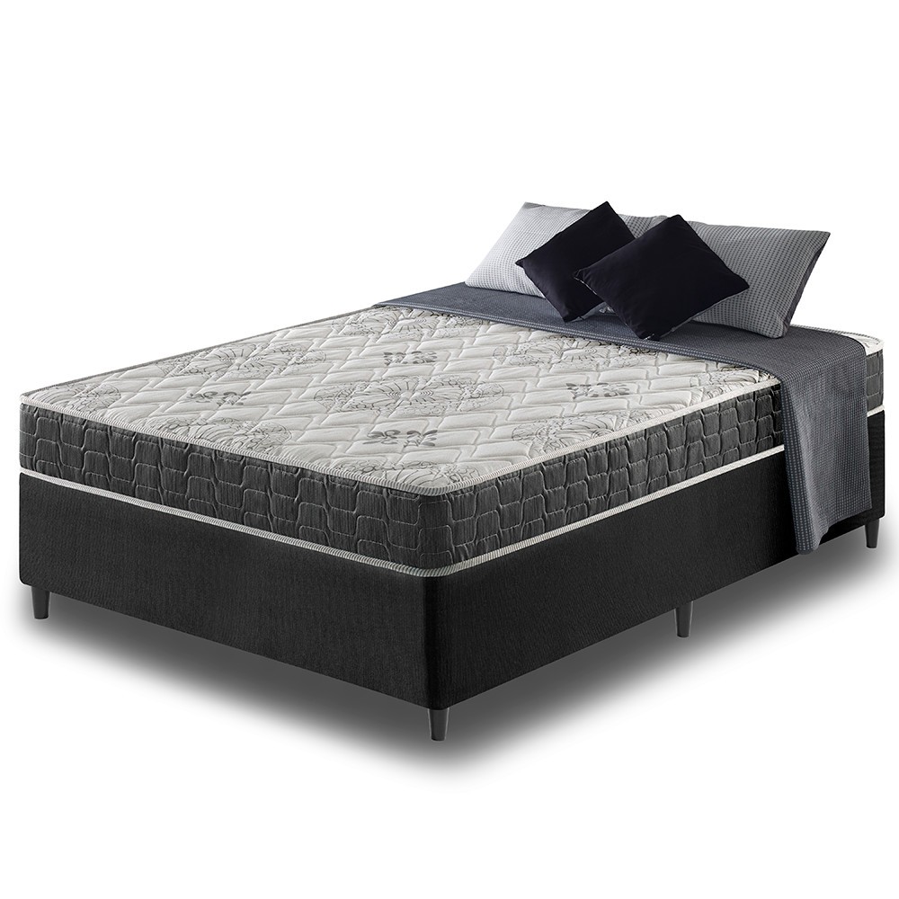 Cama Box Casal Preto + Colchão San Francisco Ortopédico Espuma D33 138x188x54cm em Oferta na Shopee
