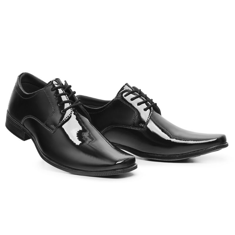 Sapato Social Masculino Preto Verniz Brilhoso em Oferta na Shopee