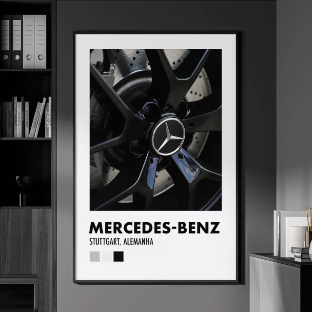 Quadro Decorativo 110x80cm  Carros Automobilismo Marcas Roda Mercedes-Benz Hall Luxo Casa Sala Quarto Decoração De Parede Grande Moderno